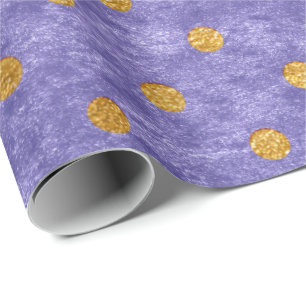 Papel De Presente Velvet Polka Pequenos Pontos Ouros Lavanda Roxo