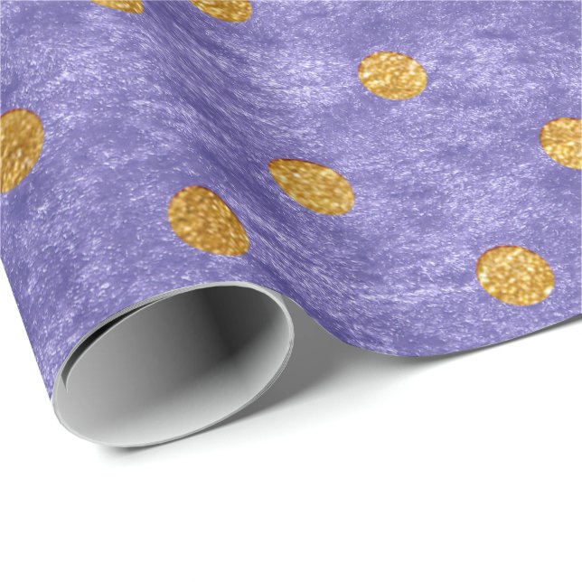 Papel De Presente Velvet Polka Pequenos Pontos Ouros Lavanda Roxo (Ponta do rolo)