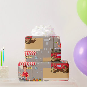 Papel De Presente Vendedor de Comida de Rua Sorridente Carrinho de C