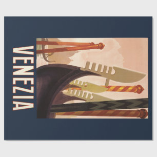 Papel De Presente Veneza Itália Viagem Arte Gôndola Veneza Antiga