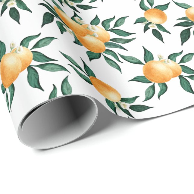 Papel De Presente Verão Botânico Laranja Cítrico Costa Amalfi  (Ponta do rolo)