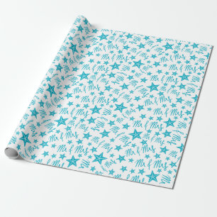 Papel De Presente Verão de Estrela-do-Mar Azul Casamento Costeiro Pr