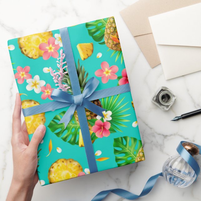 Papel De Presente Verão Tropical Havaiana de Abacaxi (Presentear)