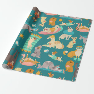 Papel De Presente verão tropical praia cachorros festa fofo