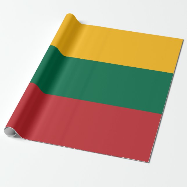Papel De Presente Verde Amarelo e Bandeira Vermelha da Lituânia (Desenrolado)