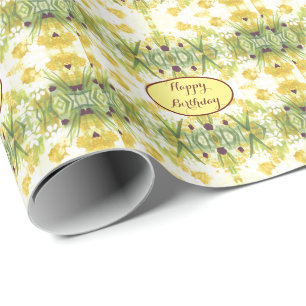 Papel De Presente Verde Amarelo e Branco