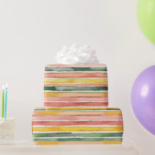 Papel De Presente Verde Amarelo Vermelho Rosa Listras Aniversário