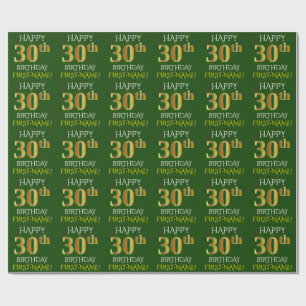 Papel De Presente Verde, aniversário de 30 anos "FELIZ " Dourado do