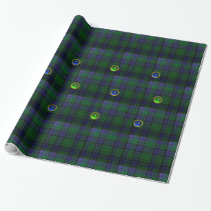 PAPEL DE PRESENTE VERDE AZUL ESCOTTISH TARTAN, SAPPHIRE EMERALD GEMS