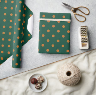 Papel De Presente Verde + Bolinhas de Abóbora (Pequeno)
