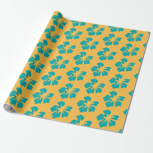 Papel De Presente Verde-claro-marinho-amarelo-hibiscus