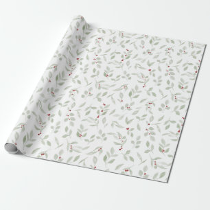 Papel De Presente Verde com Berries Vermelhos