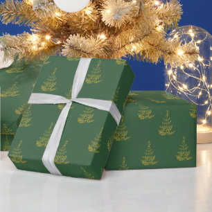 Papel De Presente Verde com Dourado Natal em Árvore