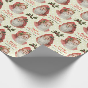 Papel De Presente Verde do azevinho do Natal do papai noel do