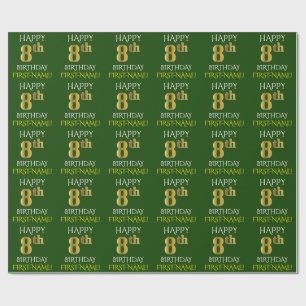 Papel De Presente Verde, Dourado "FELIZ 8º ANIVERSÁRIO"