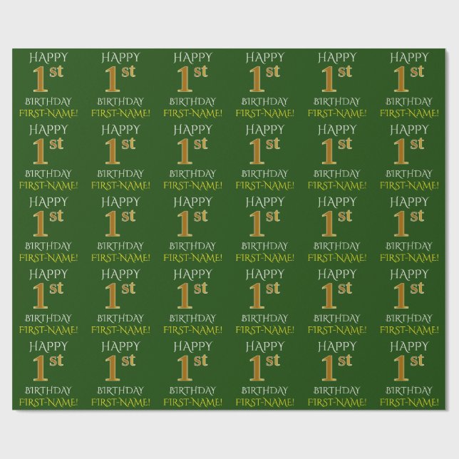 Papel De Presente Verde, Dourado "primeiro aniversario FELIZ" (Aberto)