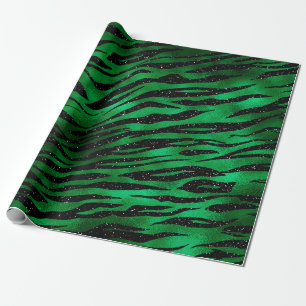 Papel De Presente Verde Esmeralda e Glam Preto Estampa Animal
