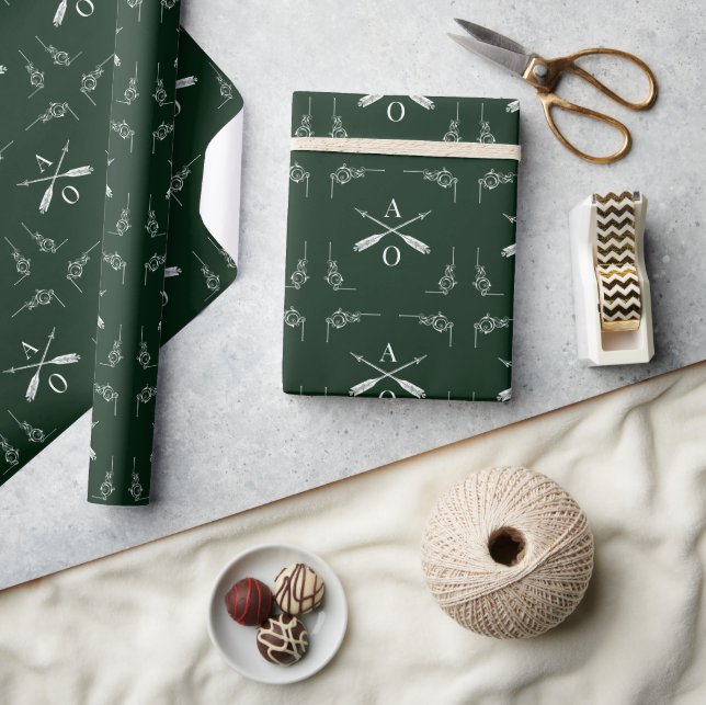 Papel De Presente Verde Esmeralda Monograma e Flechas (Artesanato)