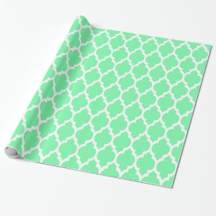 Papel De Presente Verde Espuma do Mar Branco XL Quatrefoil Marroquin