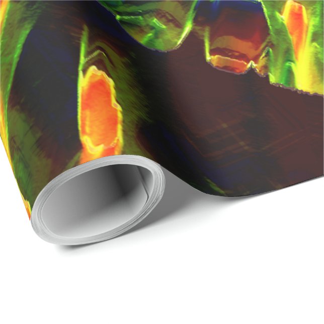 Papel De Presente Verde esvaziado de fogo (Ponta do rolo)