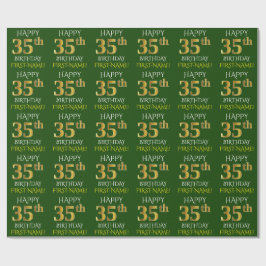Papel De Presente Verde, Faux Dourado "FELIZ 35 ANOS"