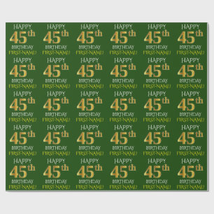 Papel De Presente Verde, Faux Dourado "FELIZ 45º ANIVERSÁRIO"