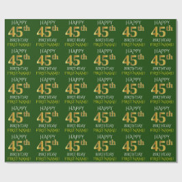 Papel De Presente Verde, Faux Dourado "FELIZ 45 ANOS"