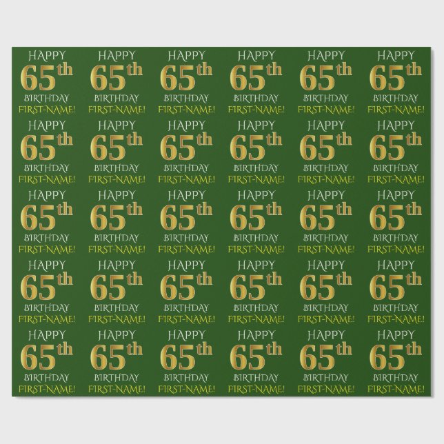 Papel De Presente Verde, Faux Dourado "FELIZ 65 ANOS" (Aberto)