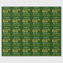Papel De Presente Verde, Faux Dourado "FELIZ 66 ANOS"