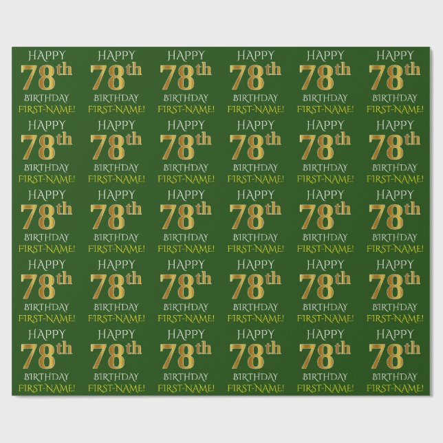 Papel De Presente Verde, Faux Dourado "FELIZ 78 ANOS" (Aberto)