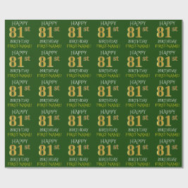 Papel De Presente Verde, Faux Dourado "FELIZ 81rua ANIVERSÁRIO"