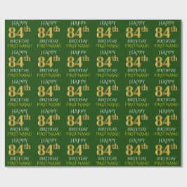 Papel De Presente Verde, Faux Dourado "FELIZ 84 ANOS"