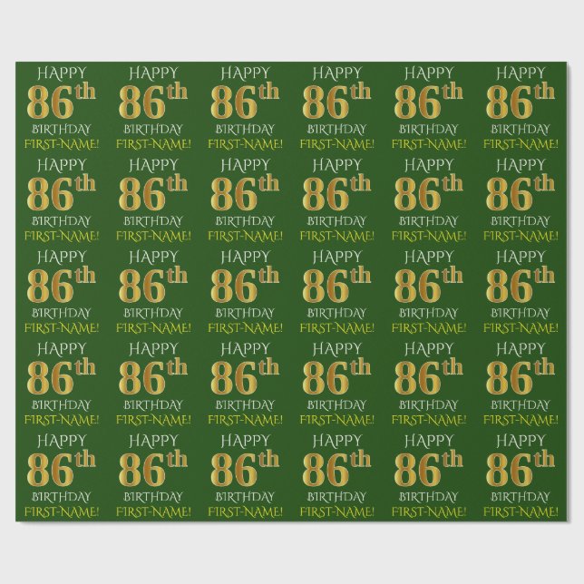 Papel De Presente Verde, Faux Dourado "FELIZ 86 ANOS" (Aberto)
