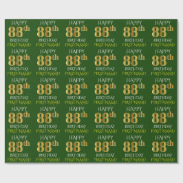 Papel De Presente Verde, Faux Dourado "FELIZ 88 ANOS"
