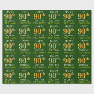 Papel De Presente Verde, Faux Dourado "FELIZ 90 ANIVERSÁRIO"