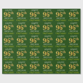 Papel De Presente Verde, Faux Dourado "FELIZ 96º ANIVERSÁRIO"