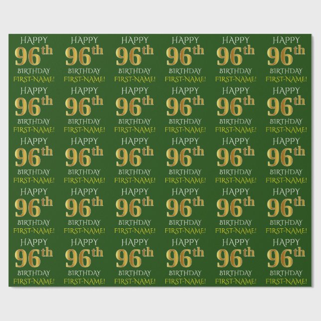 Papel De Presente Verde, Faux Dourado "FELIZ 96º ANIVERSÁRIO" (Aberto)