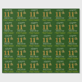 Papel De Presente Verde, Faux Dourado "FELIZ ANIVERSÁRIO 11"