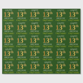 Papel De Presente Verde, Faux Dourado "FELIZ ANIVERSÁRIO 13"