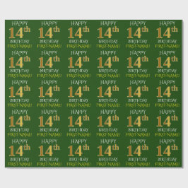Papel De Presente Verde, Faux Dourado "FELIZ ANIVERSÁRIO 14"