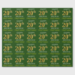 Papel De Presente Verde, Faux Dourado "FELIZ ANIVERSÁRIO 20"