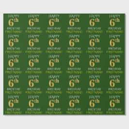 Papel De Presente Verde, Faux Dourado "FELIZ ANIVERSÁRIO 6"