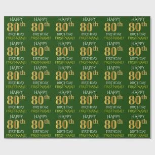Papel De Presente Verde, Faux Dourado "FELIZ ANIVERSÁRIO 80"