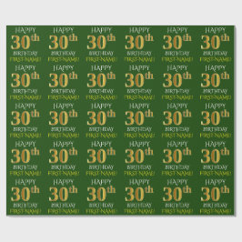 Papel De Presente Verde, Faux Dourado "FELIZ aniversário de 30 anos"