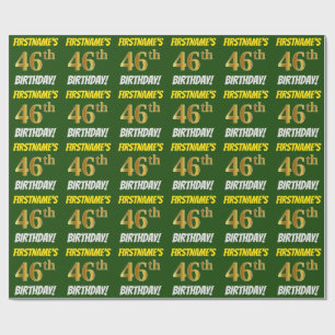 Papel De Presente Verde, Faux/Imitação Dourada, "46 ANOS"