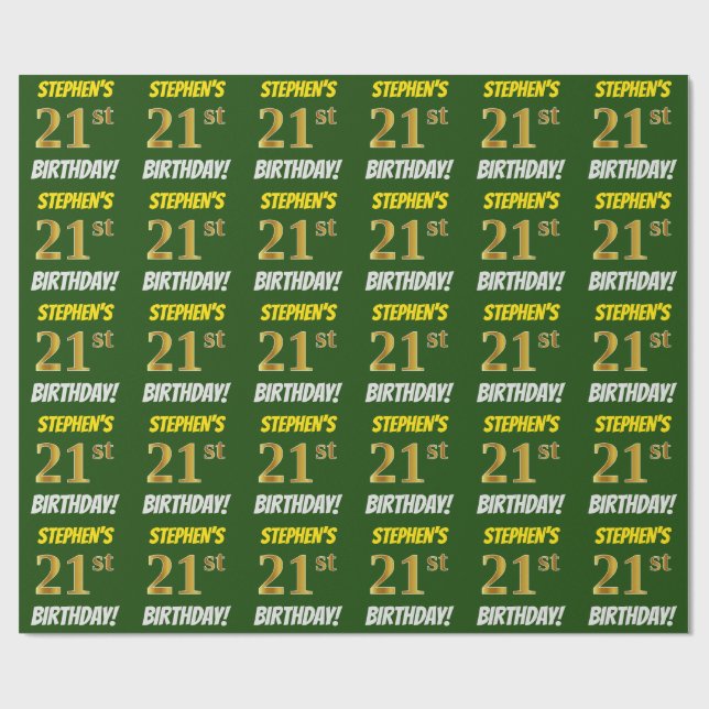 Papel De Presente Verde, Faux/Imitação Dourada, "aniversário de 21 a (Aberto)