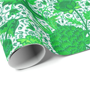 Papel De Presente Verde floral de William Morris, esmeralda Jacobean