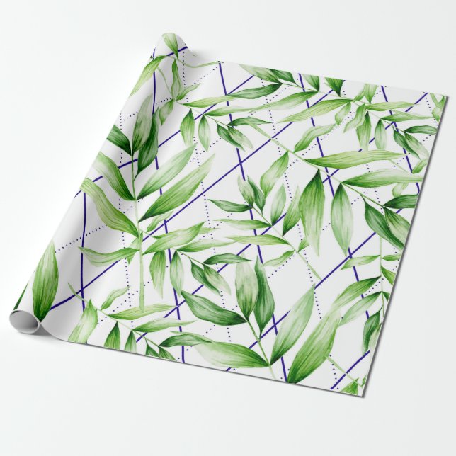 Papel De Presente Verde Geométrico Tropical (Desenrolado)