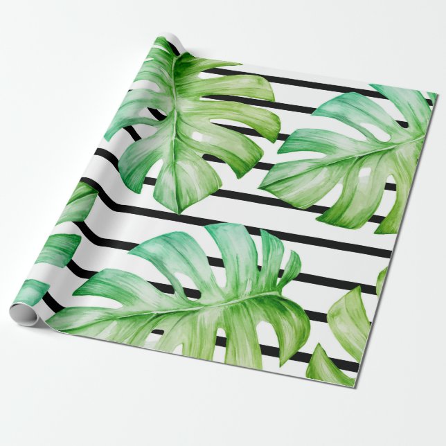 Papel De Presente Verde Geométrico Tropical (Desenrolado)