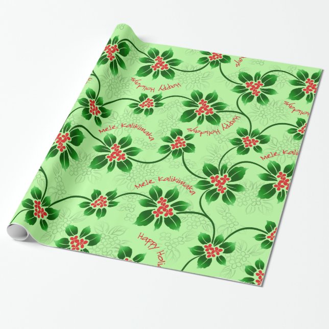 Papel De Presente Verde havaiano do Natal de Mele Kalikimaka do (Desenrolado)